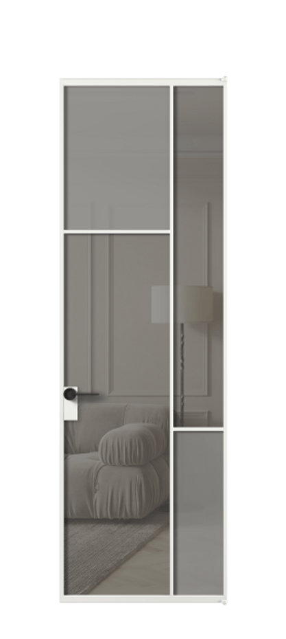 Межкомнатная дверь Mosaic АЛПЛ041.10 Алюминий белоснежный Сатинированное серое стекло, триплекс, 6 мм + Прозрачное серое стекло, триплекс Цена 998960 ₸ | Volhovec