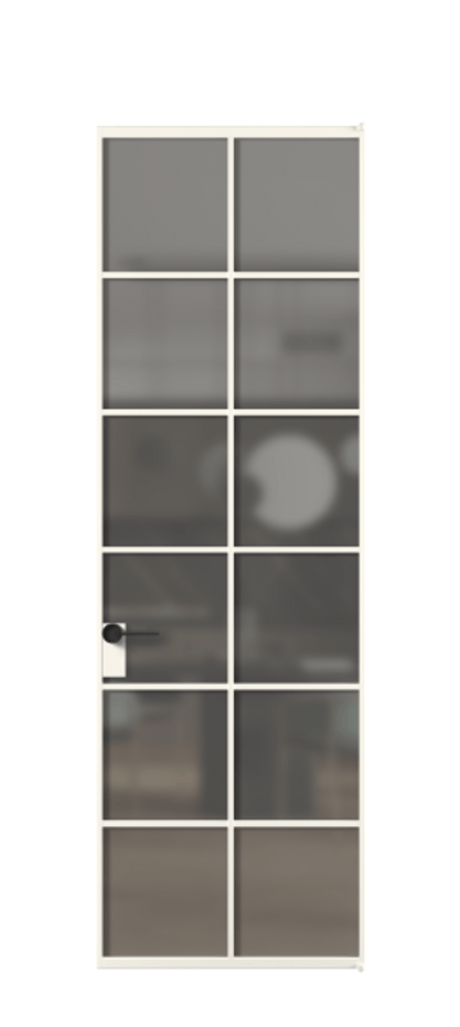 Алюминиевая дверь АЛПЛ040.05 Алюминий пудровый белый Сатинированное серое стекло, триплекс Цена 802030  | Volhovec