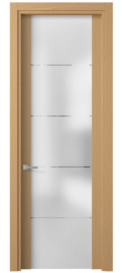 Межкомнатная дверь Planum 4114 Дуб песочный матовый Сатинированное стекло с гравировкой «КВАДРО», триплекс Цена 531640 ₸ | Volhovec