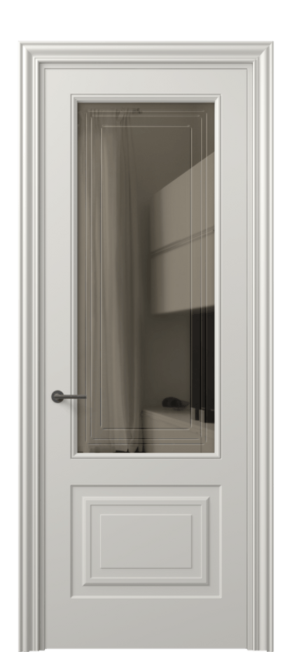 Межкомнатная дверь Mascot 8452 Матовый тёплый серый Прозрачное бронзовое стекло с гравировкой "Грани", триплекс Цена 436540 ₸ | Volhovec