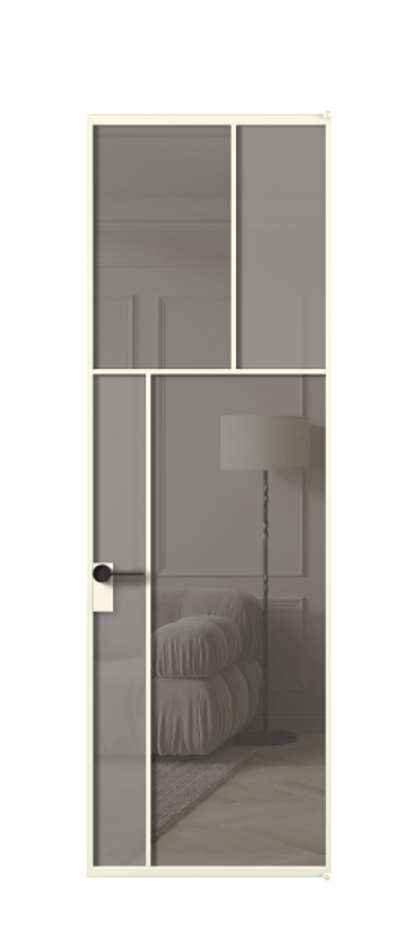 Межкомнатная дверь Mosaic АЛПЛ041.22 Алюминий молочно-белый Сатинированное серое стекло, триплекс, 6 мм + Прозрачное серое стекло, триплекс Цена 998960 ₸ | Volhovec