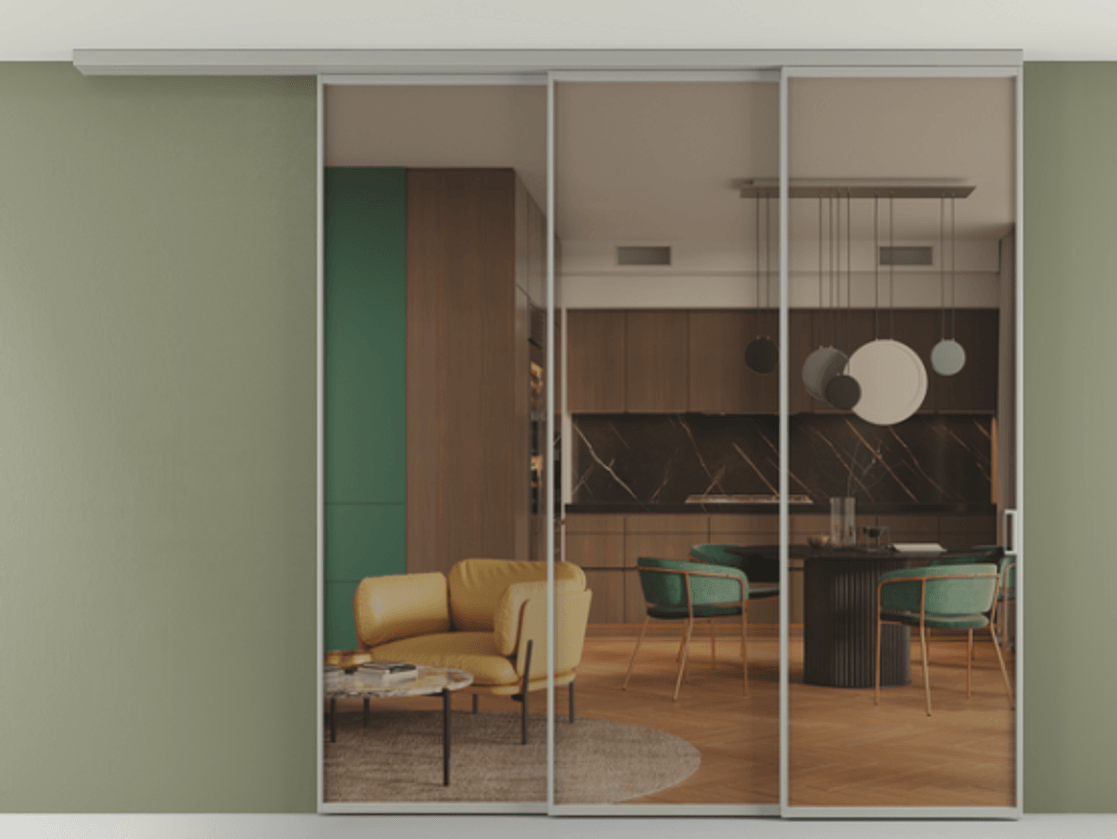 Перегородка Формато вдоль стены на потолок 3 створки с синхронным механизмом АЛПР 040.01 Алюминий нейтральный серый Прозрачное бронзовое стекло, триплекс. Цена 2801796 ₸ 1. Полотно 2 шт. (800/2100 мм)
2. Комплект установки раздвижной системы
3. Базовый комплект фурнитуры
4.Ручка Рондо. Фабрика дверей Волховец 8 (800) 551 43 19 Перегородка Формато вдоль стены на потолок 3 створки с синхронным механизмом АЛПР 040.01 Алюминий нейтральный серый Прозрачное бронзовое стекло, триплекс Цена 2801796 ₸ | Volhovec