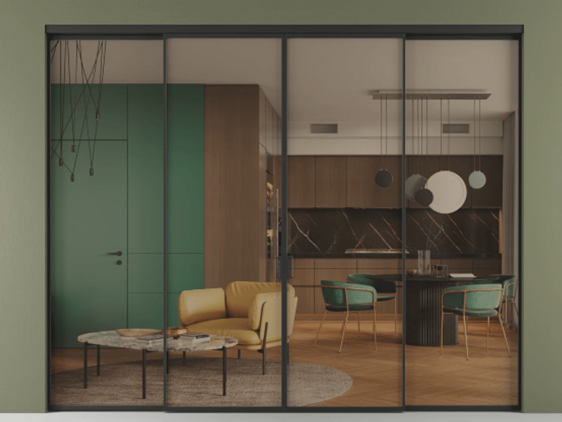 Перегородка Formato внутри проёма четырёхстворчатая АЛПР 040.01 Алюминий Черный Прозрачное бронзовое стекло, триплекс, 6 мм. Скрытый короб ЧЕР Цена 2119100 ₸ 1. Полотно 4 шт. (800/2100 мм)
2. Комплект установки раздвижной системы
3. Базовый комплект фурнитуры
4.Ручка RONDO. Фабрика дверей Волховец 8 (800) 551 43 19 Перегородка Formato внутри проёма четырёхстворчатая АЛПР 040.01 Алюминий Черный Прозрачное бронзовое стекло, триплекс, 6 мм Цена 2119100 ₸ | Volhovec