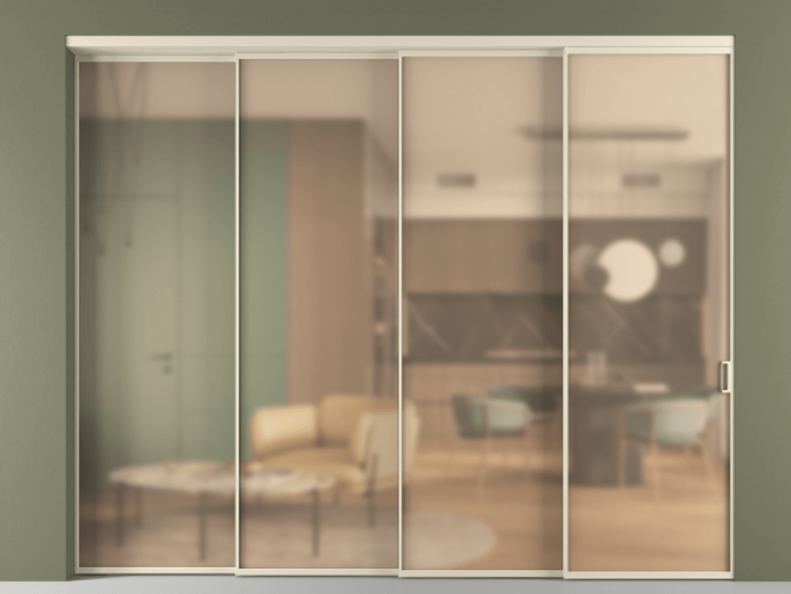 Перегородка Формато внутри проёма 4 створки с синхронным механизмом АЛПР 040.01 Алюминий бежево-серый Сатинированное оранжевое стекло, триплекс. Цена 3269700 ₸ 1. Полотно 4 шт. (800/2100 мм)
2. Комплект установки раздвижной системы
3. Базовый комплект фурнитуры
4. Комплект фурнитуры телескопик синхро-3
5. Ручка Рондо. Фабрика дверей Волховец 8 (800) 551 43 19 Перегородка Формато внутри проёма 4 створки с синхронным механизмом АЛПР 040.01 Алюминий бежево-серый Сатинированное оранжевое стекло, триплекс Цена 3269700 ₸ | Volhovec