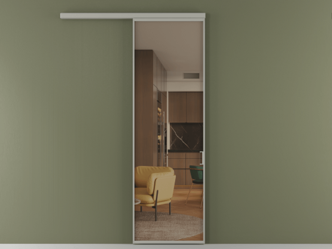 Перегородка Formato вдоль стены 1 створка АЛПР 040.01 Алюминий нейтральный серый Прозрачное бронзовое стекло, триплекс Цена 634980 ₸  | Volhovec