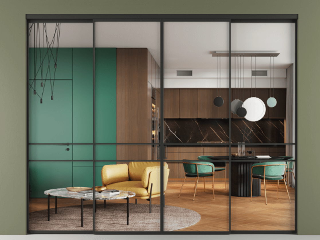 Перегородка Формато внутри проёма 4 створки АЛПР 040.02 Алюминий Черный Прозрачное стекло "Кристал Вижн", калёное. Скрытый короб ЧЕР Цена 3123792 ₸ 1. Полотно 4 шт. (800/2100 мм)
2. Комплект установки раздвижной системы
3. Базовый комплект фурнитуры
4.Ручка Рондо. Фабрика дверей Волховец 8 (800) 551 43 19 Перегородка Формато внутри проёма 4 створки АЛПР 040.02 Алюминий Черный Прозрачное стекло "Кристал Вижн", калёное Цена 3123792 ₸ | Volhovec