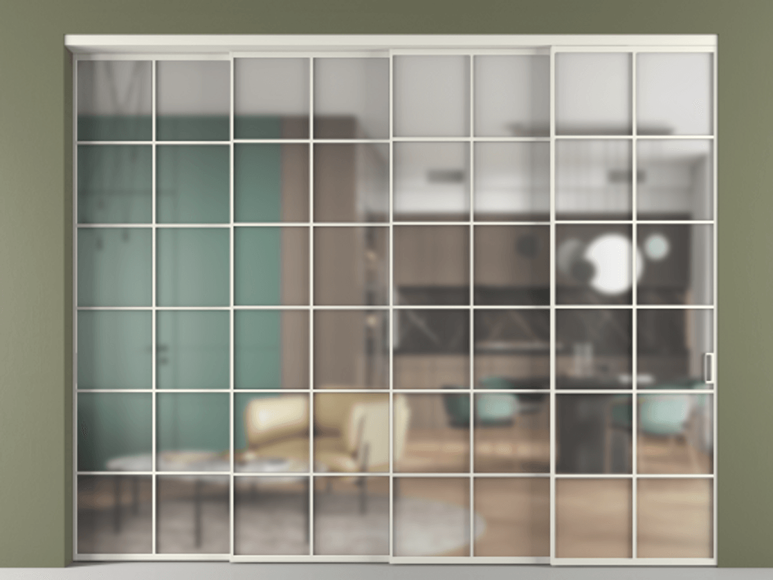 Перегородка Formato внутри проёма 4 створки с синхронным механизмом АЛПР 040.05 Алюминий Белый Сатинированное стекло "Matelux Crystal Vision", калёное, матовое, каленое 6 мм. Скрытый короб БЕЛ Цена 3500020 ₸ 1. Полотно 4 шт. (800/2100 мм)
2. Комплект установки раздвижной системы
3. Базовый комплект фурнитуры
4. Комплект фурнитуры телескопик синхро-3
5. Ручка RONDO
. Фабрика дверей Волховец 8 (800) 551 43 19 Перегородка Formato внутри проёма 4 створки с синхронным механизмом АЛПР 040.05 Алюминий Белый Сатинированное стекло "Matelux Crystal Vision", калёное, матовое, каленое 6 мм Цена 3500020 ₸ | Volhovec