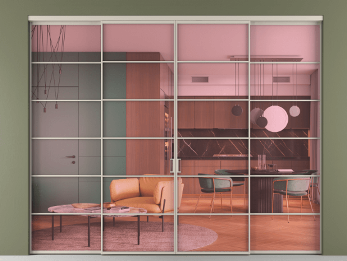 Перегородка Formato внутри проёма 4 створки АЛПР 040.04 Алюминий светло-бежевый Прозрачное розовое стекло, триплекс. Цена 2259400 ₸ 1. Полотно 4 шт. (800/2100 мм)
2. Комплект установки раздвижной системы
3. Базовый комплект фурнитуры
4.Ручка RONDO. Фабрика дверей Волховец 8 (800) 551 43 19 Перегородка Formato внутри проёма 4 створки АЛПР 040.04 Алюминий светло-бежевый Прозрачное розовое стекло, триплекс Цена 2259400 ₸ | Volhovec