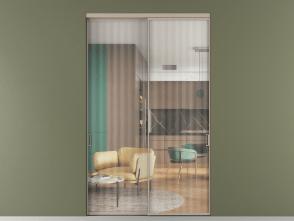 Перегородка Formato внутри проёма двустворчатая АЛПР 040.01 Алюминий бисквитный Рифлёное стекло "Moru", триплекс, 8 мм. Цена 1266100 ₸ 1. Полотно 2 шт. (800/2100 мм)
2. Комплект установки раздвижной системы
3. Базовый комплект фурнитуры
4.Ручка RONDO. Фабрика дверей Волховец 8 (800) 551 43 19 Перегородка Formato внутри проёма двустворчатая АЛПР 040.01 Алюминий бисквитный Рифлёное стекло "Moru", триплекс, 8 мм Цена 1266100 ₸ | Volhovec