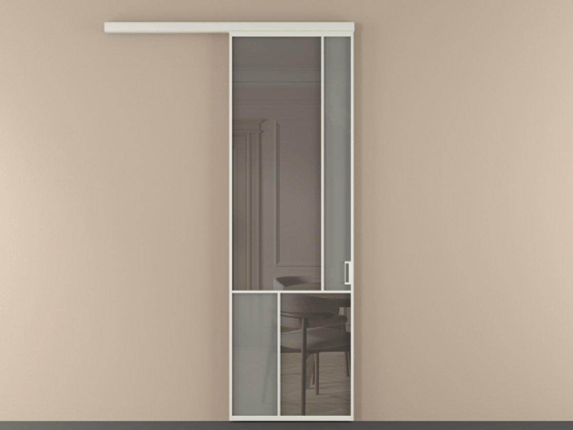 Перегородка Мозаик вдоль стены 1 створка АЛПР 041.21 Алюминий Белый Сатинированное серое стекло, триплекс, 6 мм + Прозрачное серое стекло, триплекс Цена 993308 ₸ | Volhovec