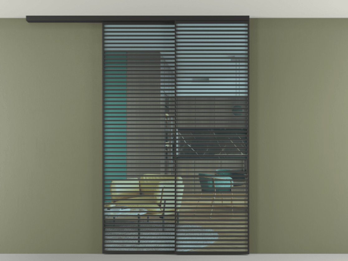 Перегородка Formato вдоль стены на потолок 2 створки с синхронным механизмом АЛПР 040.07 Алюминий Черный Прозрачное голубое стекло, триплекс Цена 2676000 ₸ | Volhovec