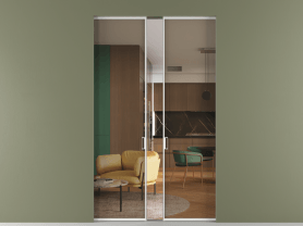 Алюминевая перегородка АЛПР 040.01 МБЛ Бронза триплекс. Цвет Алюминий белоснежный. Материал Алюминий в эмали. Коллекция Перегородка Formato скрытый пенал 2 створки. Картинка.