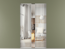 Алюминевая перегородка АЛПР 040.01 МБЛ Зеркало триплекс. Цвет Алюминий белоснежный. Материал Алюминий в эмали. Коллекция Перегородка Formato скрытый пенал 2 створки. Картинка.