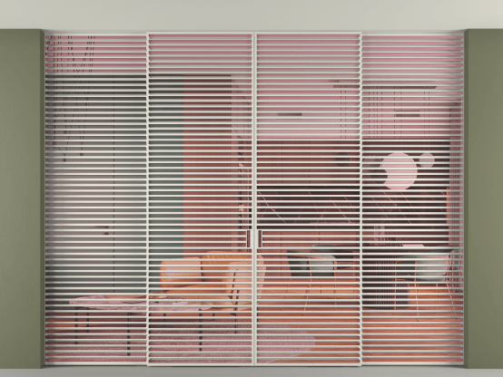 Алюминевая перегородка АЛПР 040.07_БЕЛ_ПРОЗ РОЗ_new. Цвет Алюминий Белый. Материал Алюминий. Коллекция Перегородка Formato внутри проёма скрытое крепление в потолок 4 створки. Картинка.