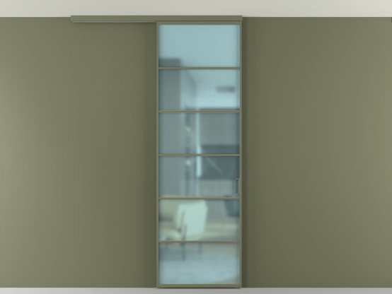 Алюминевая перегородка АЛПР 040.04_АОТ_САТ ГОЛ_new. Цвет Алюминий оливковый тёмный. Материал Алюминий в эмали. Коллекция Перегородка Формато вдоль стены на потолок 1 створка. Картинка.